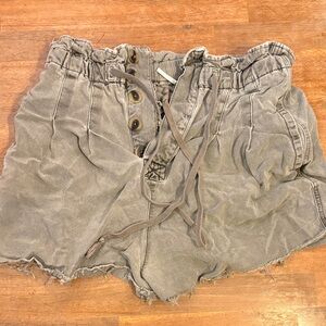 Free People Army green Paper-bag Cutoff Shorts